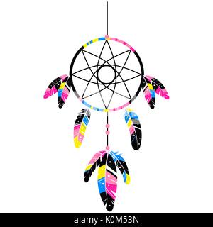 Ihre Träume inspirierende Botschaft folgen. Vektor ethnischen Print Design mit Dream Catcher. Auf weissem Hintergrund Stock Vektor