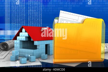 3D-Darstellung des Häuserblocks Bau über digitale Hintergrund Stockfoto