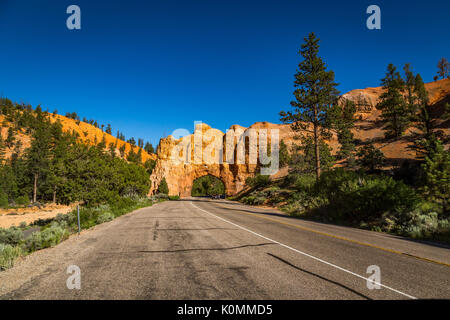 Am Highway 12 ist ein Torbogen, die Sie unter, die Teil von Butch Cassidy Zeichnen, das Teil von Dixie National Forest. Stockfoto