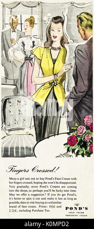 1940 s Kalt's Old vintage Original advert Werbung Teich Creme vanishing Creme im Magazin ca. 1946 wenn Verbrauchsmaterialien wurden noch unter post eingeschränkt - Krieg Rationierung Stockfoto