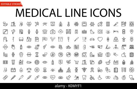Medizinische Vector Icons einstellen. Zeile für Symbole, Zeichen und Symbole in flachen Lineare Design Medizin und Gesundheitswesen mit Elementen für Mobile Konzepte und Web Apps. Stock Vektor