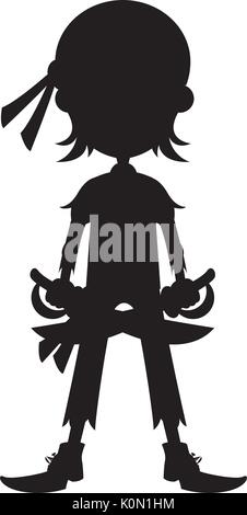 Cute Cartoon Pirate Buccaneer in Silhouette Stock Vektor