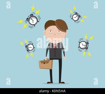 Geschäftsmann versucht, mit Wecker cartoon Vector Illustration Stock Vektor