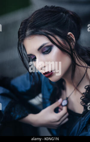 Viktorianische Dame in Blau Stockfoto