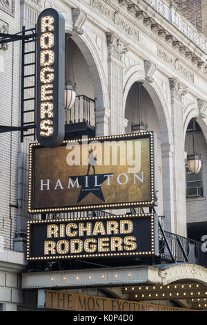 "Hamilton" Festzelt an der Richard Rodgers Theatre, Times Square, New York City, USA Stockfoto