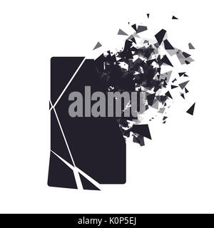Bildschirm "Telefon" zerbricht in Stücke gerissen. Gebrochene smartphone Split durch die Explosion. Anzeige der Telefon erschüttert. Moderne Gadget muss repariert werden. Stockfoto