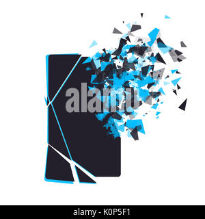 Bildschirm "Telefon" zerbricht in Stücke gerissen. Gebrochene smartphone Split durch die Explosion. Anzeige der Telefon erschüttert. Moderne Gadget muss repariert werden. Stockfoto