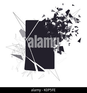 Bildschirm "Telefon" zerbricht in Stücke gerissen. Gebrochene smartphone Split durch die Explosion. Anzeige der Telefon erschüttert. Moderne Gadget muss repariert werden. Stockfoto