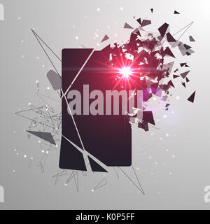 Bildschirm "Telefon" zerbricht in Stücke gerissen. Gebrochene smartphone Split durch die Explosion. Anzeige der Telefon erschüttert. Moderne Gadget muss repariert werden. Stockfoto