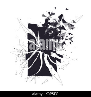 Bildschirm "Telefon" zerbricht in Stücke gerissen. Gebrochene smartphone Split durch die Explosion. Anzeige der Telefon erschüttert. Moderne Gadget muss repariert werden. Stockfoto