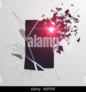 Bildschirm "Telefon" zerbricht in Stücke gerissen. Gebrochene smartphone Split durch die Explosion. Anzeige der Telefon erschüttert. Moderne Gadget muss repariert werden. Stockfoto