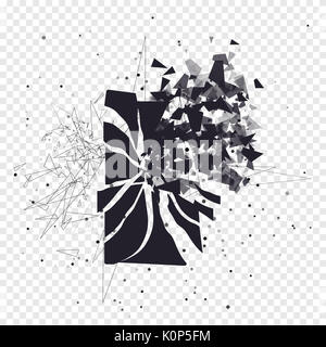 Bildschirm "Telefon" zerbricht in Stücke gerissen. Gebrochene smartphone Split durch die Explosion. Anzeige der Telefon erschüttert. Moderne Gadget muss repariert werden. Stockfoto