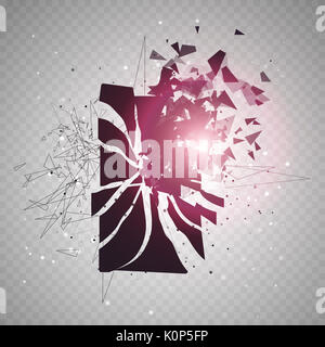 Bildschirm "Telefon" zerbricht in Stücke gerissen. Gebrochene smartphone Split durch die Explosion. Anzeige der Telefon erschüttert. Moderne Gadget muss repariert werden. Stockfoto