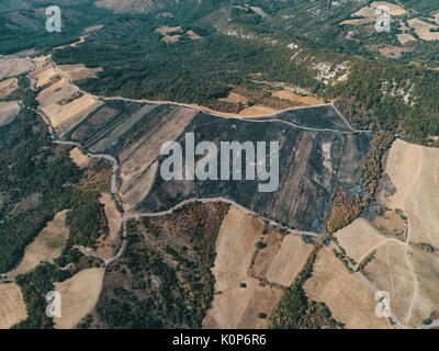 Brandstiftung:, Masse durch die waldbrandschäden verbrannt, verbranntes Feld in Reggio Emilia Hügel, Vedriano, Trinità Stockfoto