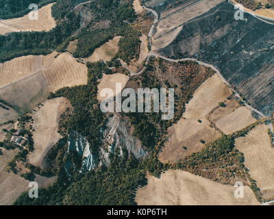 Brandstiftung:, Masse durch die waldbrandschäden verbrannt, verbranntes Feld in Reggio Emilia Hügel, Vedriano, Trinità Stockfoto