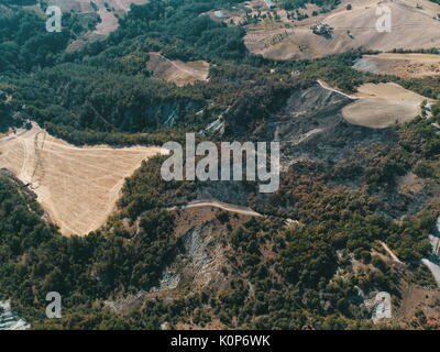 Brandstiftung:, Masse durch die waldbrandschäden verbrannt, verbranntes Feld in Reggio Emilia Hügel, Vedriano, Trinità Stockfoto