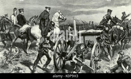 Schlacht von Waterloo, 18. Juni 1815. Preußische Kommandant Gebhard von Blücher mit seinen Soldaten Stockfoto
