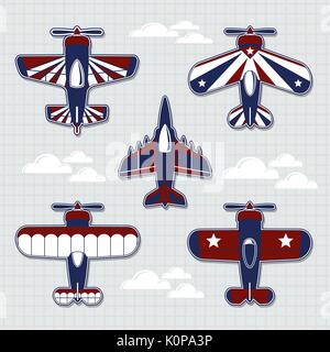 Satz lustig Flugzeuge Cartoon für kindliche Dekoration im Vektorformat sehr einfach zu bearbeiten, einzelne Objekte Stock Vektor