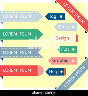 Farbbänder Tags Labels. Vintage Vorlage flache Bauform. Stockfoto