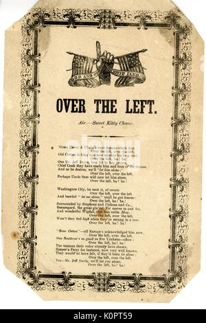 Breitseite aus dem amerikanischen Bürgerkrieg, der den Titel "Über der Linken", erzählt die Geschichte von Konföderierten ungeschickte Versuche und Verachtung für Jefferson Davis, 1862. Stockfoto