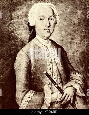 Johann Joachim Quantz mit Flöte (am Hof Friedrichs des Großen) von Heinrich Franke. Deutsche Flötist, Flöte Teekocher und Komponist. 30 Januar 1697 - 12. Juli 1773 Stockfoto