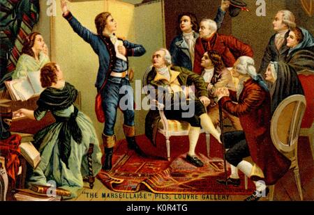 Claude Joseph Rouget de Lisle singt die Marseillaise. Der französische Komponist, der im Jahre 1792 schrieb La Marseillaise, die französische Nationalhymne. Französische Revolution. 10. Mai 1760 - 26. Juni 1836 Stockfoto