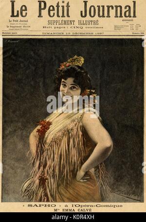 Emma Calvé in Massenet' s Sapho. Ihre bekannteste Rolle war wie Carmen. Auf der ersten Seite von Le Petit Journal, vom 12. Dezember 1897. Französische Sopranistin 1858-1942. Stockfoto