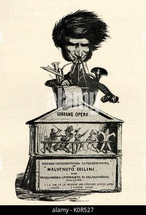 Karikatur von Hector Berlioz von Benvenuto Cellini, von der Karikatur Provisoire 1. November 1838 (berlioz als Orchester). Der französische Komponist, 11. Dezember 1803 - 8. März 1869. Stockfoto