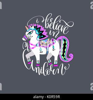 Ich glaube, in Einhorn - hand Beschriftung Beschriftung Stock Vektor