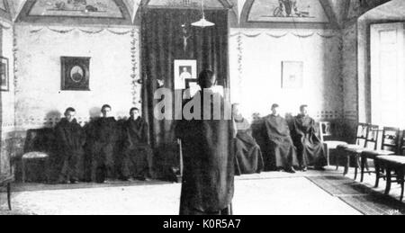 Benediktinermönche Proben der Gregorianische Choral, 1907 Frankreich. Regel des Hl. Benedikt. Stockfoto