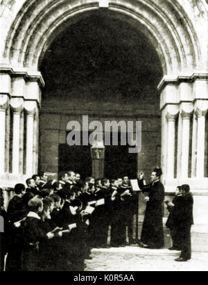 Benediktinermönche Proben der Gregorianische Choral, 1907 Frankreich. Regel des Hl. Benedikt. Stockfoto