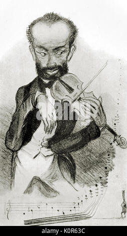 Henry Vieuxtemps - Karikatur des Belgischen Violinisten und Komponisten, 17. Februar 1820 - vom 6. Juni 1881. Stockfoto