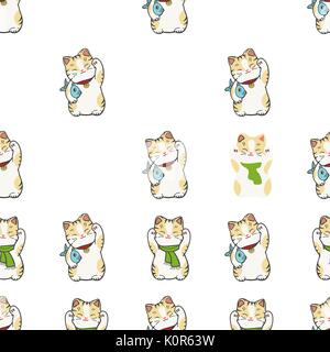 Cute Kitten nahtlose Muster mit weißen Hintergrund. Vector Illustration Stock Vektor