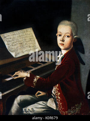 Carl Graf Firmian am Piano, sagte vorher, an Wolfgang Amadeus Mozart werden. c. 1766-67 vom 27. Januar 1756 - vom 5. Dezember 1791. Gemalt von thaddaus Helbling (1766/67). Original von der Universität Mozarteum, Salzburg. Stockfoto