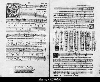 John Dowland. Englische Komponist, 1562-1626. Von der ersten BOOKE DES SONGES ODER AYRES VON FOURE PARTES mit TABLETURE FÜR DIE LAUTE. London 1597 Stockfoto