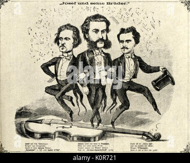 Gebrüder Strauss Karikatur "Josef und seine Bruder' von Zeitgeist 1869 berechtigt. Josef S. Strauss 1827-70. Johann Strauss 1825-99. Eduard Strauss 1835-1916 Stockfoto