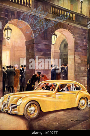 La Scala, Mailand - Ankommen für Oper an der Scala Werbung für Alfa Romeo Auto 1930. High Life, Luxus Stockfoto