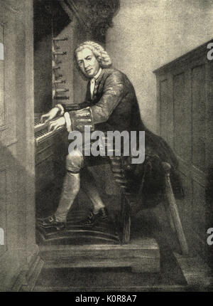 Johann Sebastian Bach an der Orgel Keyboard. Deutscher Organist und Komponist (1685-1750) Stockfoto