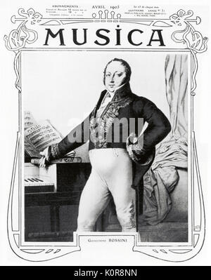 Gioacchino Rossini A. in das Kostüm der Französischen Akademie. Italienischer Komponist auf der Abdeckung der Musica. Italienischer Komponist, 29. Februar 1792 - 13. November 1868. Stockfoto