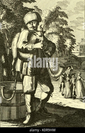 Anfang des 18. Jahrhunderts der Mann mit Dudelsack. Hier als "Polnische Ziege" beschrieben. Kupferstich von J C Weigel (1661-1726) Stockfoto