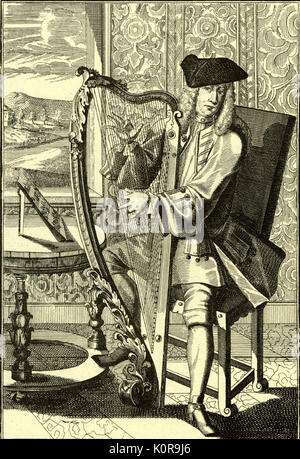 Mann spielt Harfe von 'Musicalisches Theatrum'. Kupferstich von J C Weigel (1661-1726) Stockfoto