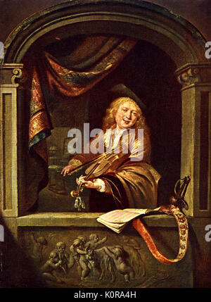 Die Violine player von Gerard Dou (niederländische Maler: 1613-1675) Stockfoto