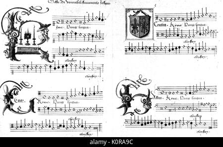Josquin DES PRÉS. Ergebnis aus Missa de Venerabili Sacramento. Gesangbuch in Mensuralnotation des 16. Jahrhunderts. Franko-flämischen Komponisten 1440-1521 Stockfoto