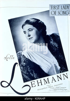 LEHMANN, Lotte 1941 Die deutsche Sopranistin (1888-1976). Amerikanische Debüt als Sieglinde in 'Die Walküre'. In den USA im Jahr 1938 angesiedelt. Stockfoto