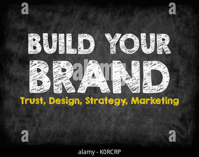 Bauen Sie Ihre Marke Konzept. Schwarzes Brett mit Textur, Hintergrund Stockfoto