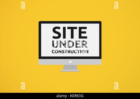 Digital composite der Webseite im Aufbau Text vor gelbem Hintergrund Stockfoto