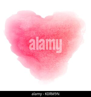 Aquarell rosa Hand gezeichnet Papier Textur herzförmigen Fleck auf weissem Hintergrund für Valentines Tag isoliert. Abstrakte aquarelle Vector Illustration. Nassen Bürste romantischer Malerei. Stock Vektor