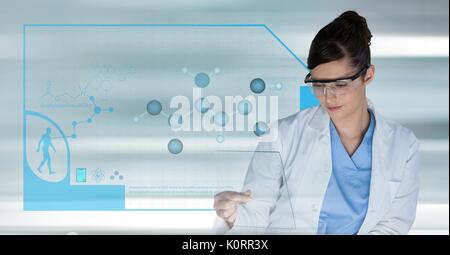 Digital composite der Arzt Frau gegen DNA-Schnittstelle Stockfoto