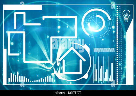 Digitales Bild von Blueprint gegen Abstrakte blaue Muster Stockfoto