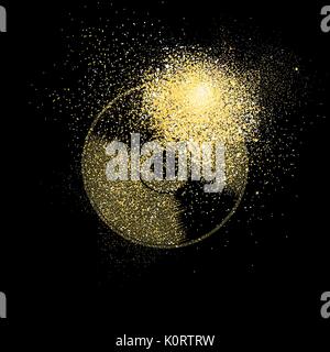 Vinyl CD-Symbol Konzeption Illustration, gold Symbol Musik aus realistischen Golden glitter Staub auf schwarzen Hintergrund. EPS 10 Vektor. Stock Vektor